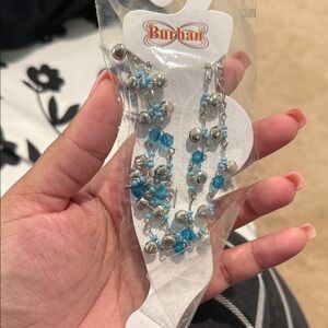 Burhan Silver and Blue Beaded Anklets